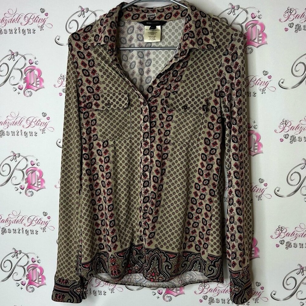 Bcbgmaxazria button up shirt boho Chic Paisley Button-Down Shirt